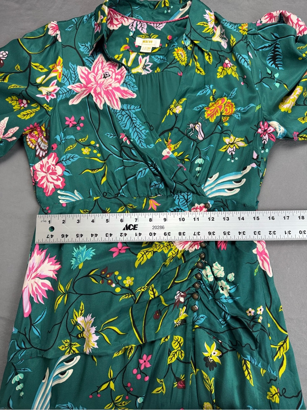 Maeve by Anthropologie Buttonfront Shirt Dress Green Botanical Birds Size 12 - Picture 4 of 16